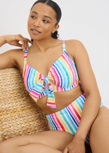 DD+ Multicolour Stripe Tie Front Bikini Top