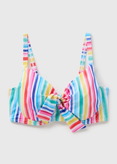 DD+ Multicolour Stripe Tie Front Bikini Top