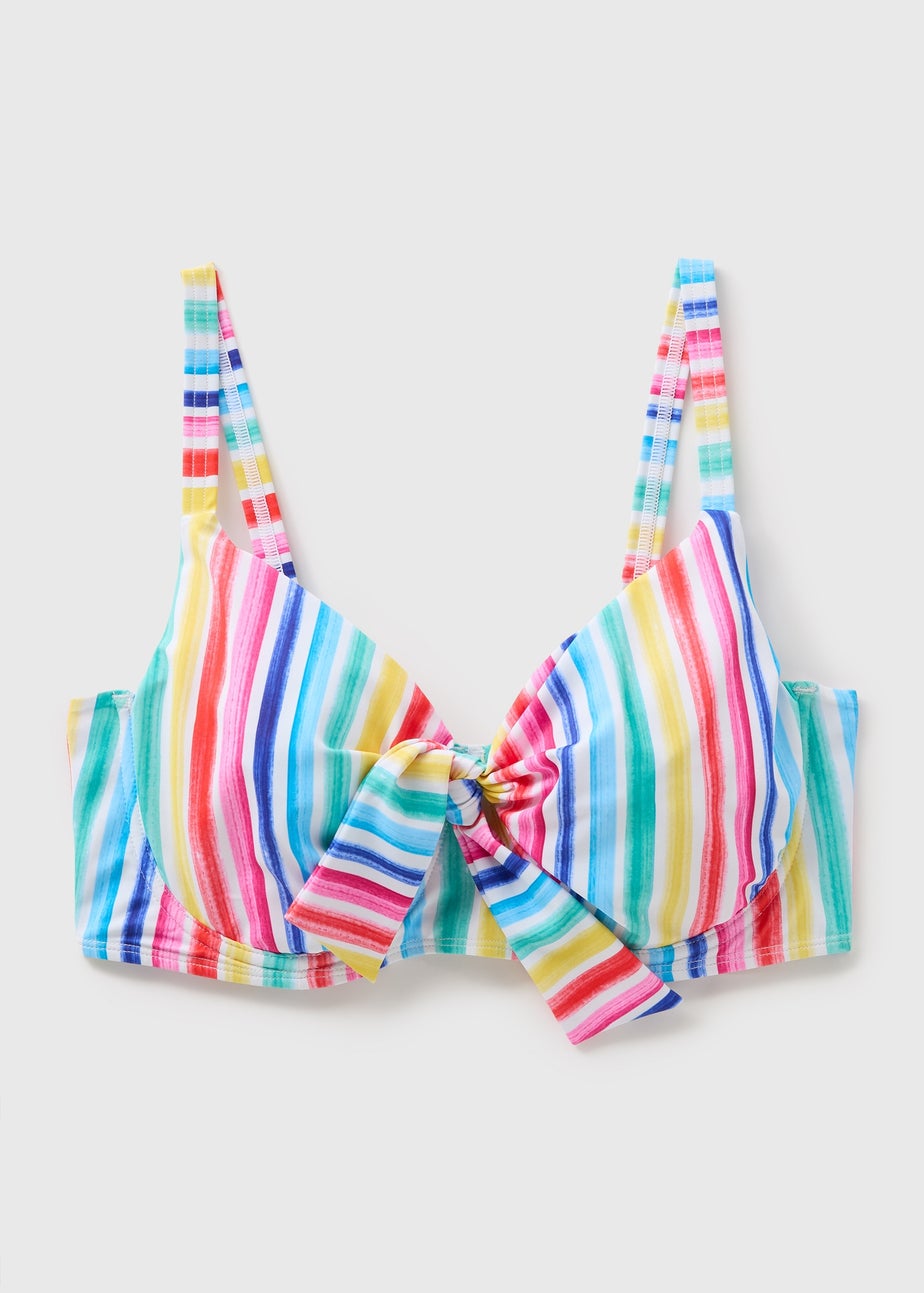 DD+ Multicolour Stripe Tie Front Bikini Top