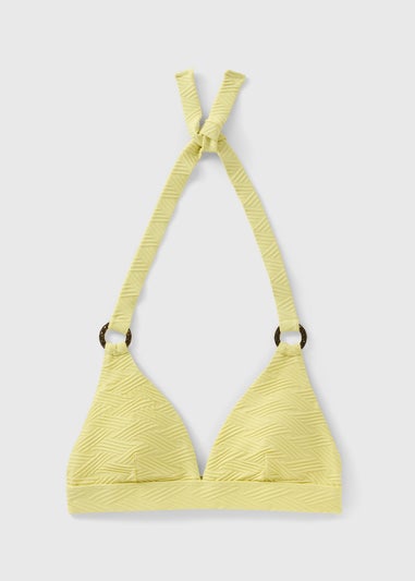 Yellow Textured Ring Detail Bikini Top