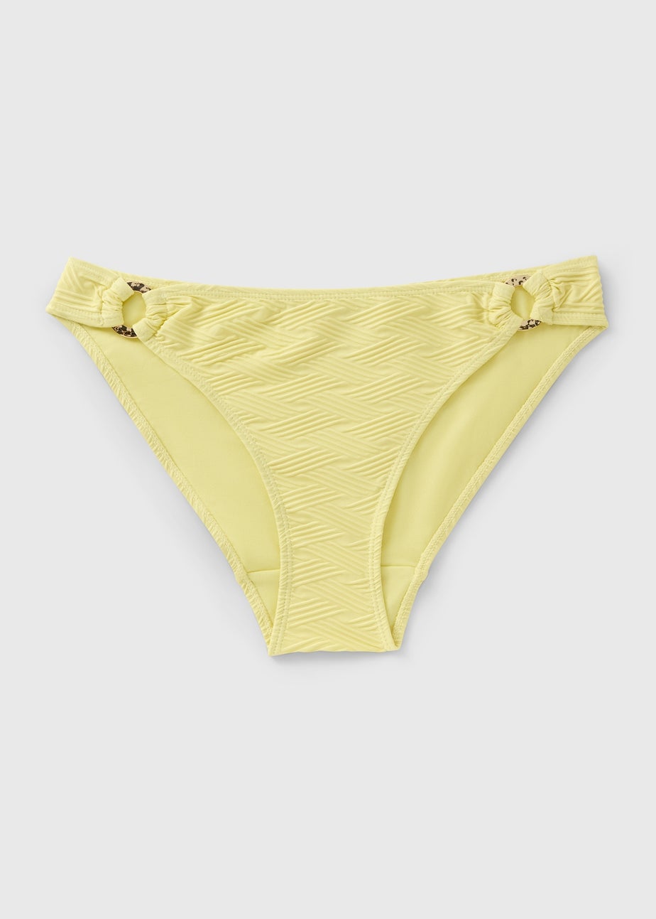 Yellow Textured Ring Detail Bikini Bottoms