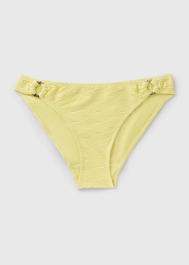 Yellow Textured Ring Detail Bikini Bottoms