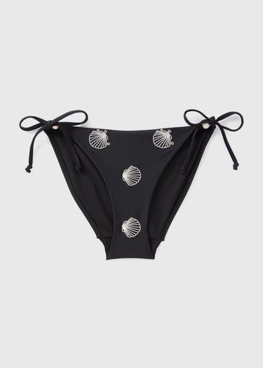 Black Shell Embroidered Triangle Bikini Bottoms
