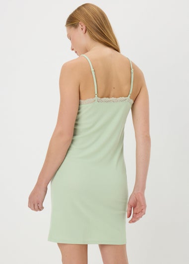 Green Ribbed Lace Chemise Nightie
