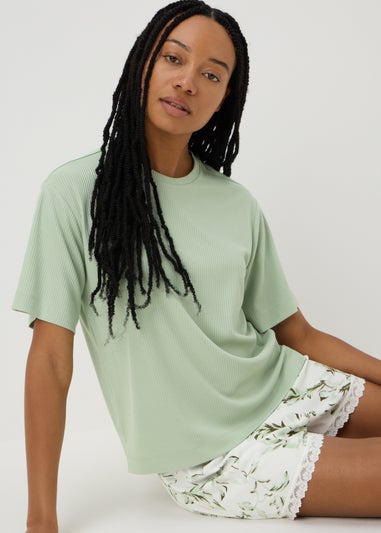 Green Ribbed Pyjama T-Shirt