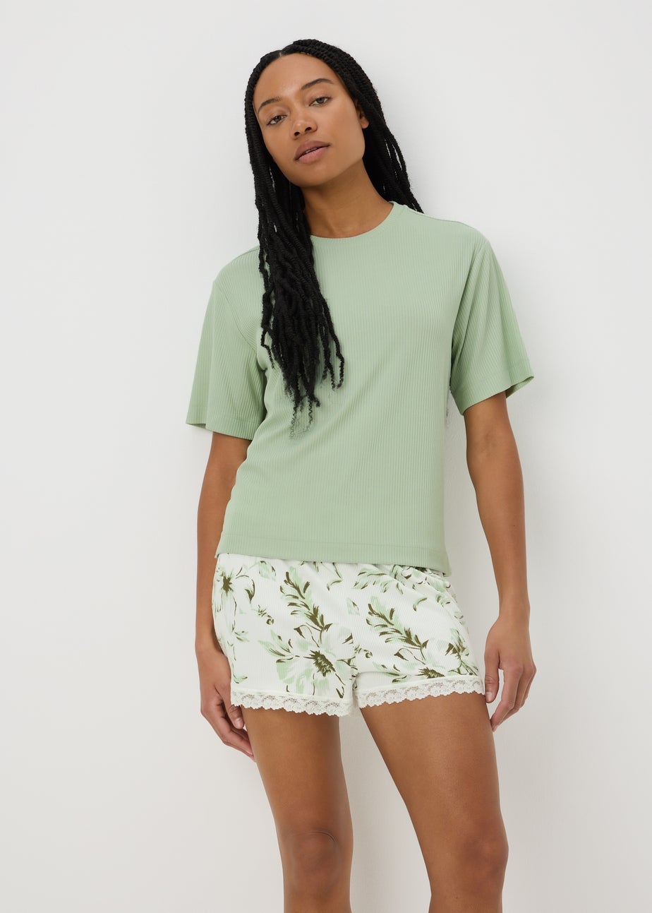 Green Ribbed Pyjama T-Shirt