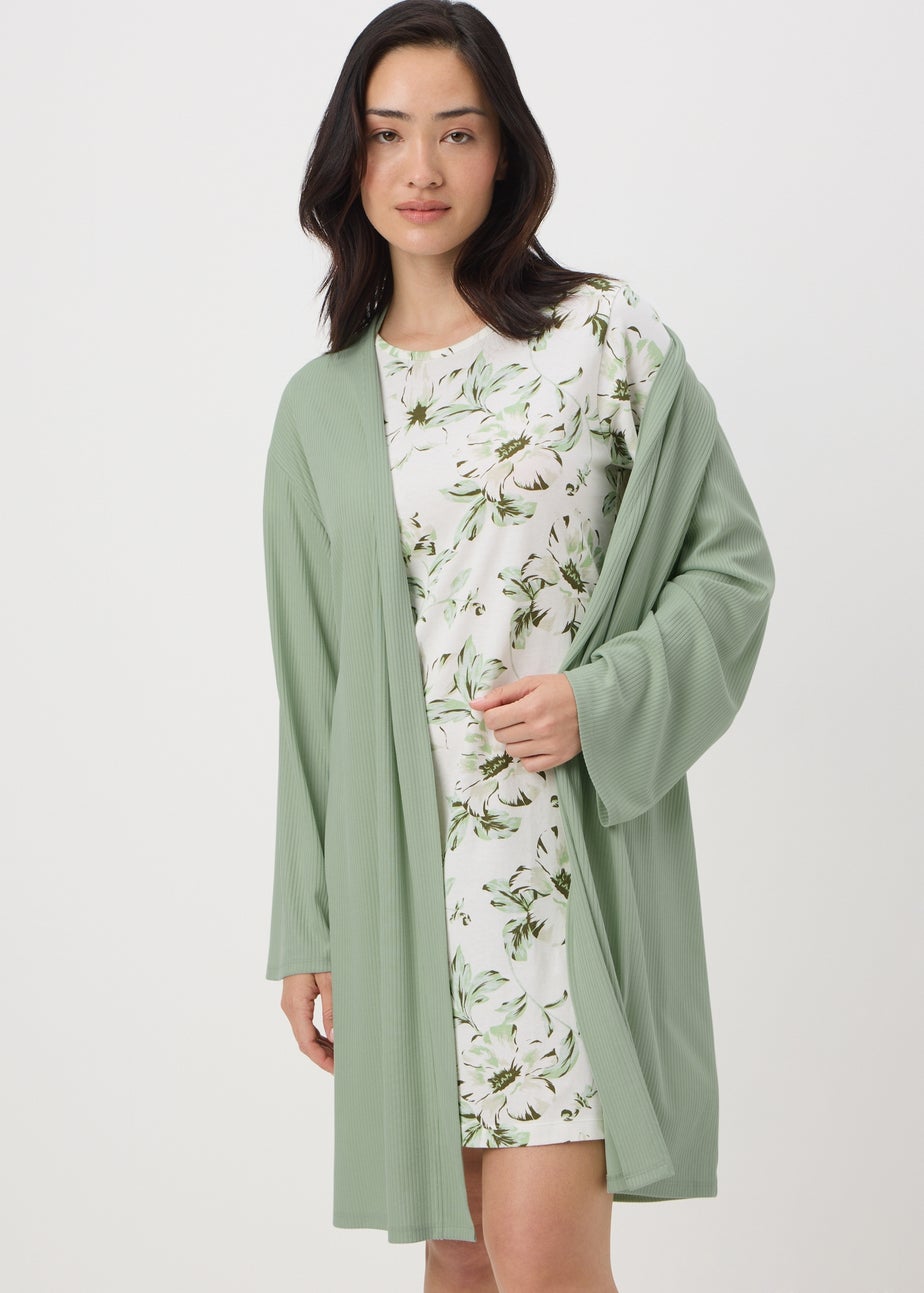 Sage Ribbed Dressing Gown