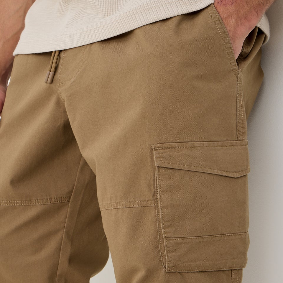 Beige Cuffed Cargo Trousers