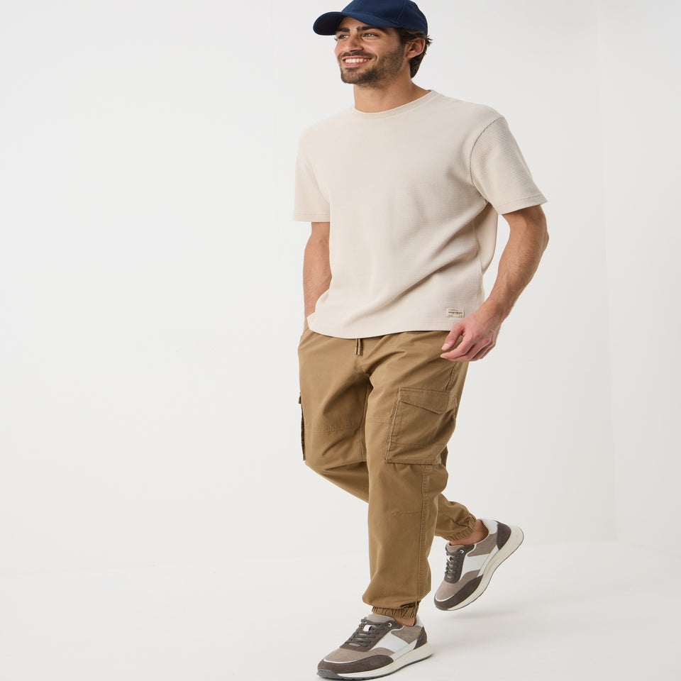 Beige Cuffed Cargo Trousers