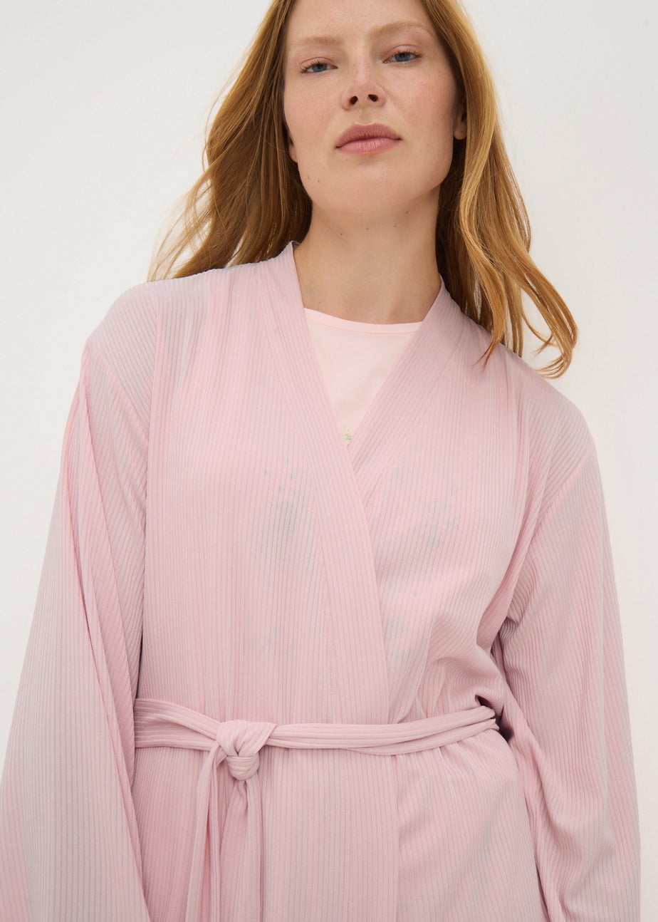 Pink Ribbed Dressing Gown