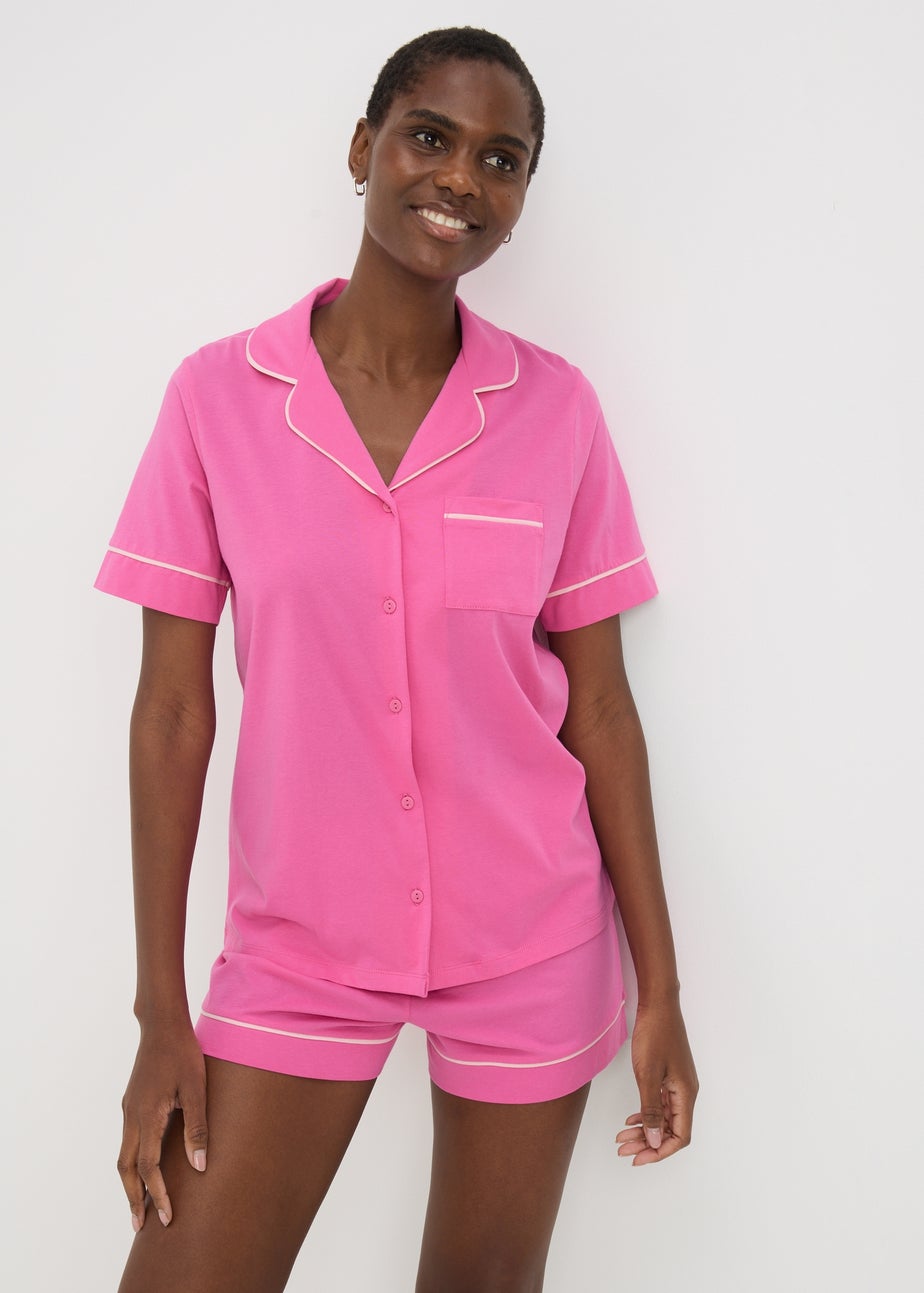 Pink Button Up Shorts Pyjama Set