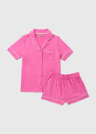 Pink Button Up Shorts Pyjama Set