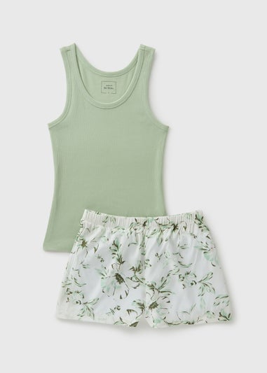 Sage Green Floral Shorts & Vest Pyjama Set