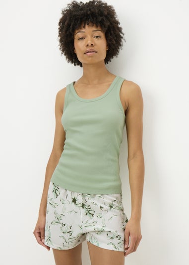 Sage Green Floral Shorts & Vest Pyjama Set