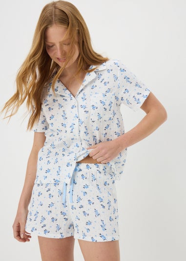 White Floral Short Pyjama Set