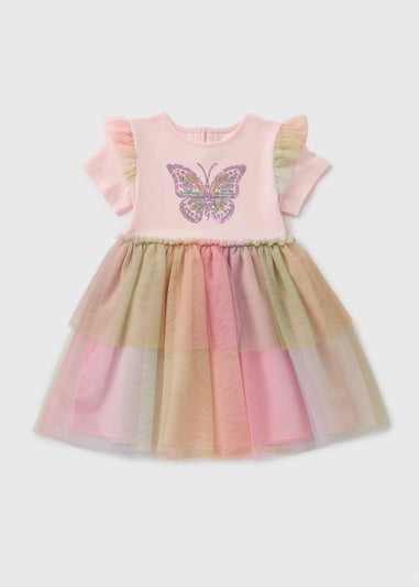 Girls Pink Butterfly Sequin Tutu Dress (1-7yrs)
