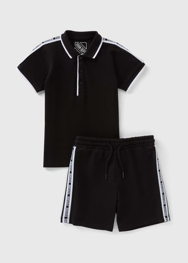 Boys Black Taped Polo & Shorts Set (7-15yrs)