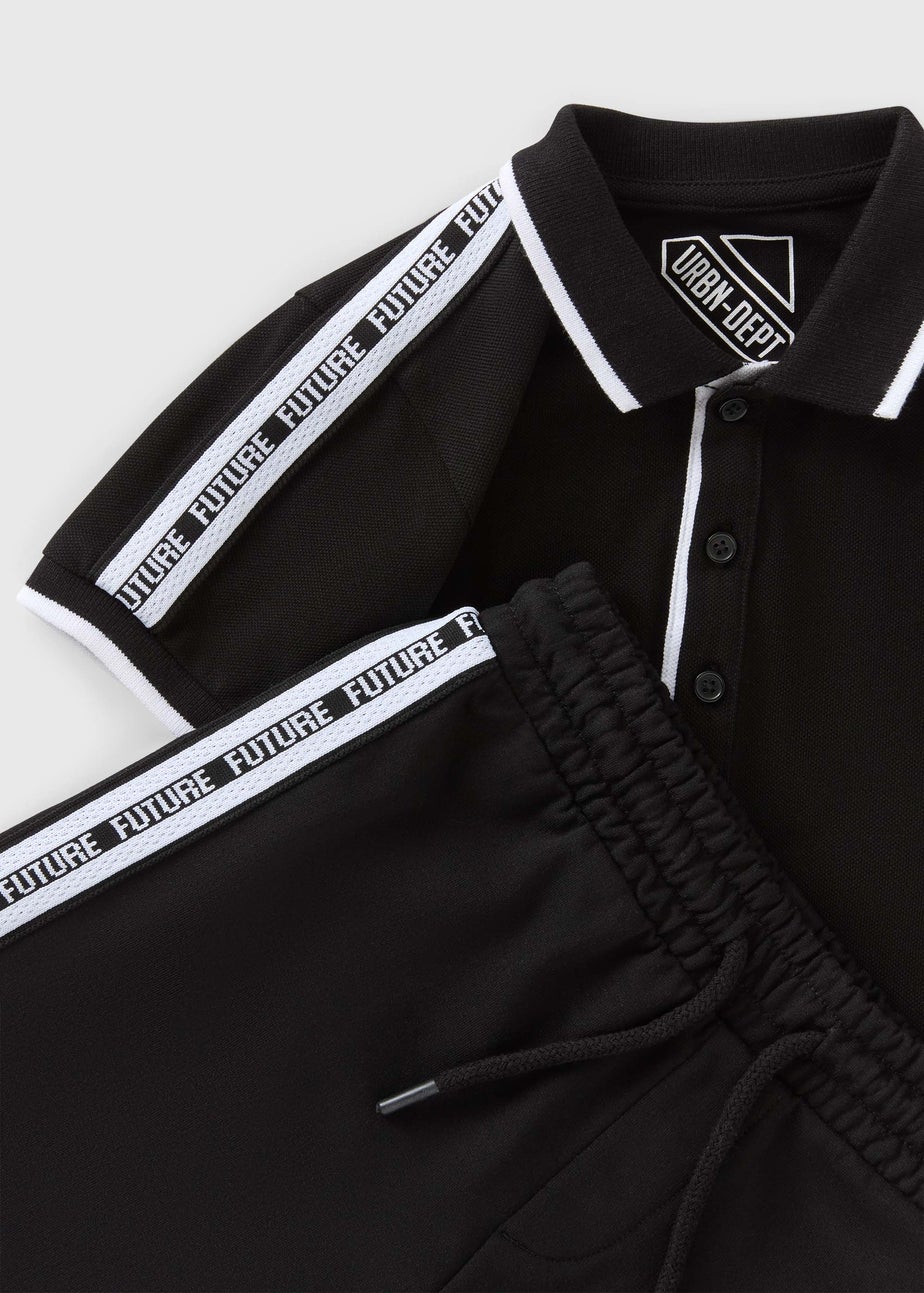 Boys Black Taped Polo & Shorts Set (7-15yrs)