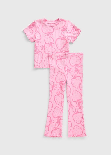 Girls Pink Strawberry Top & Flare Set (1-7yrs)
