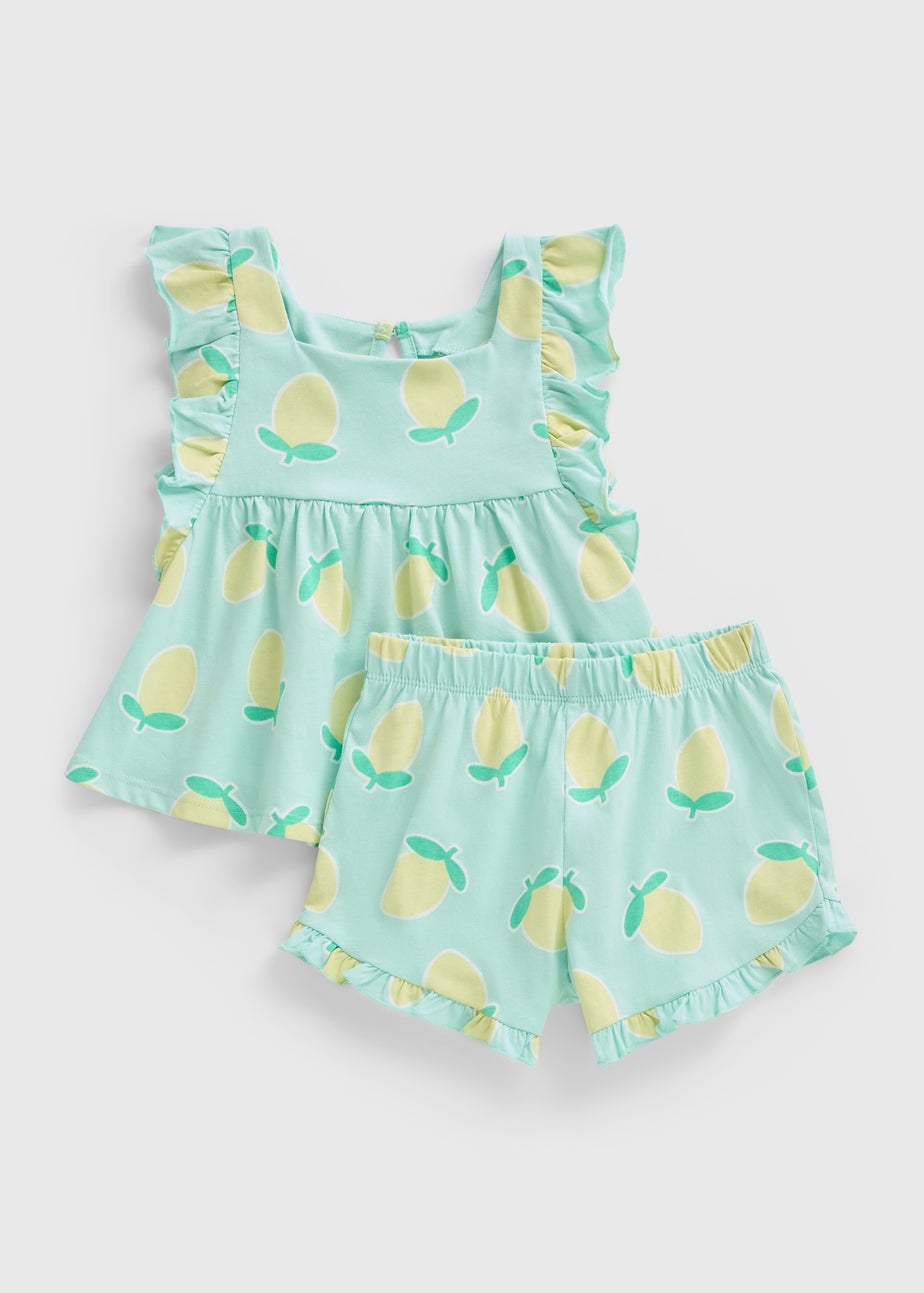 Girls Green Lemon Top & Shorts Set (1-7yrs)