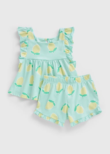 Girls Green Lemon Top & Shorts Set (1-7yrs)