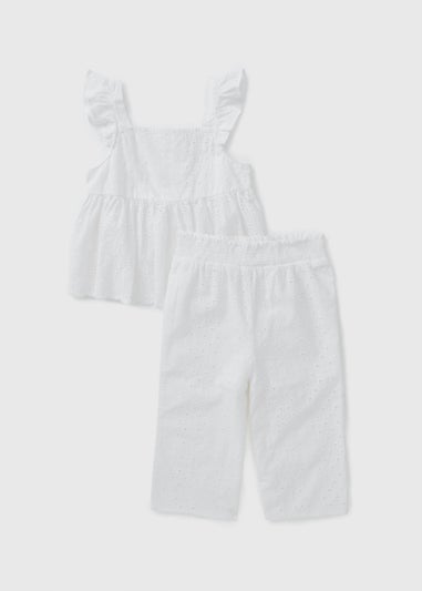Girls White Broderie Top & Trousers Set (1-7yrs)