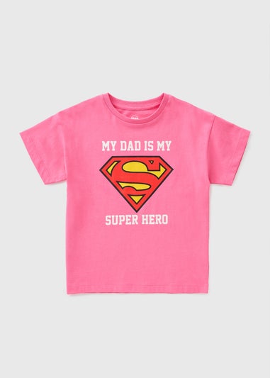 Girls Pink Supergirl Dad T-Shirt (1-7yrs)