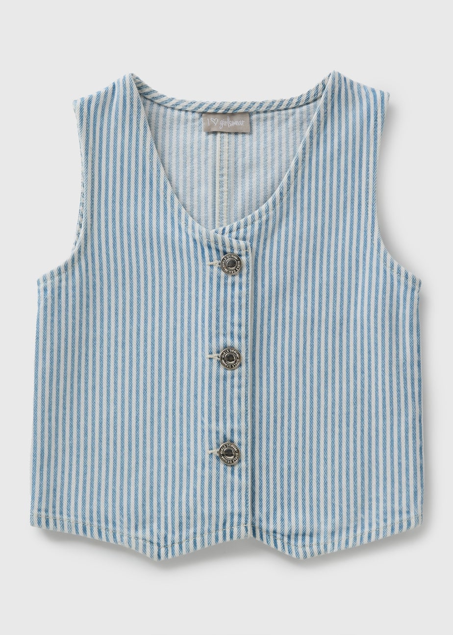 Girls Blue Stripe Denim Waistcoat (7-15yrs)
