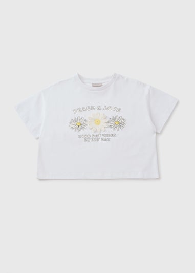 Girls White Floral Crochet T-Shirt (7-15yrs)
