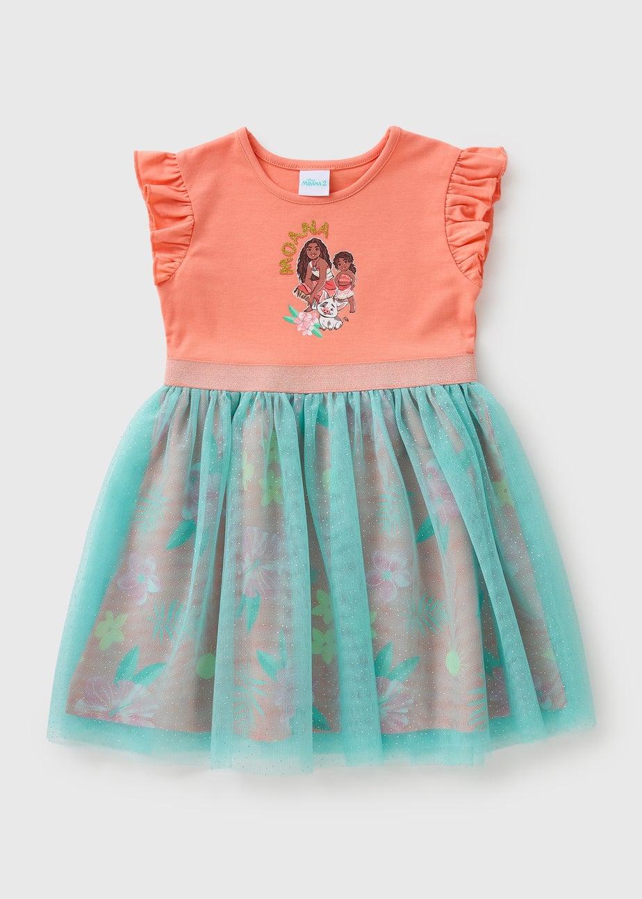 Disney Girls Orange Moana Ombre Mesh Dress (1-7yrs)