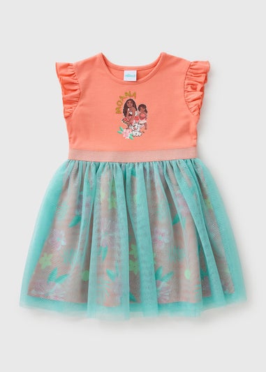 Disney Girls Orange Moana Ombre Mesh Dress (1-7yrs)