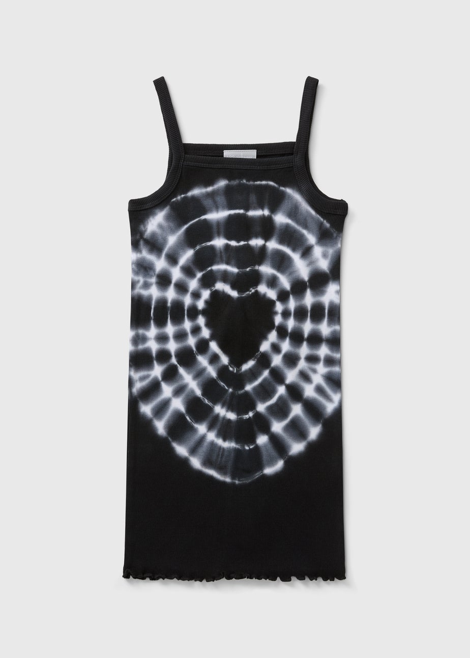 Girls Black Ribbed Tie Dye Dress (7-15yrs)