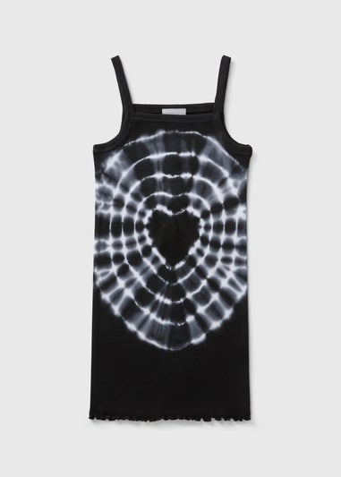 Girls Black Ribbed Tie Dye Dress (7-15yrs)