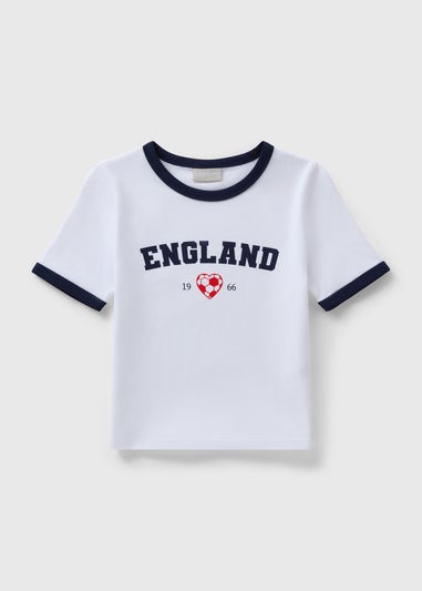 Girls White England Ringer T-Shirt (7-15yrs)