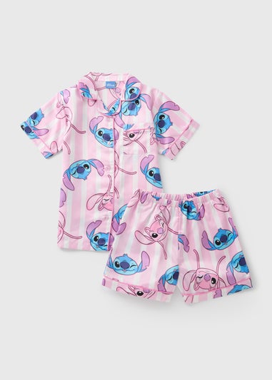Girls Pink Stitch Satin Pyjamas (5-13yrs)