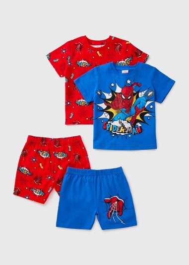 2 Pack Boys Blue Spiderman Pyjama Sets (1-7yrs)