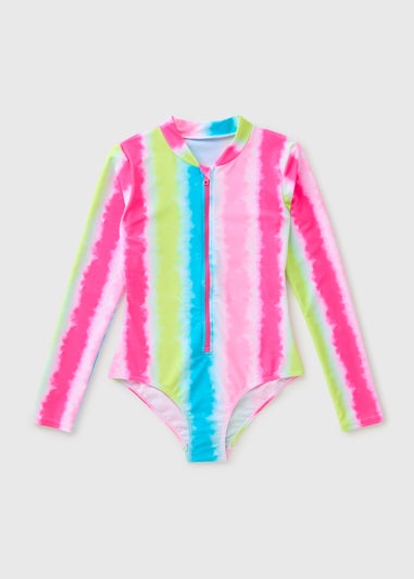 Girls Long Sleeve Striped Swimsuit (6-15yrs)