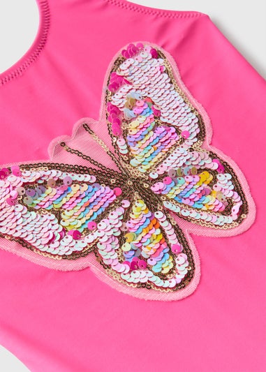 Girls Pink Sequin Butterfly Swimsuit (6-13yrs)