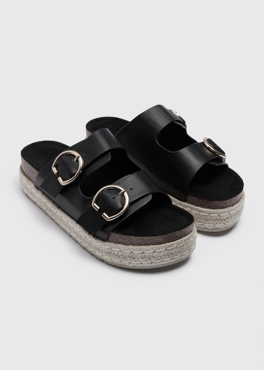 Black Double Strap Espadrille Sandals