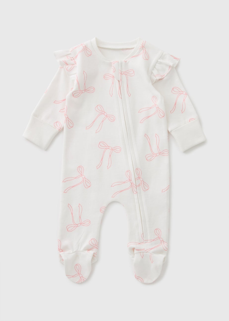 Baby Cream Bow Zipped Sleepsuit (Newborn-18mths)