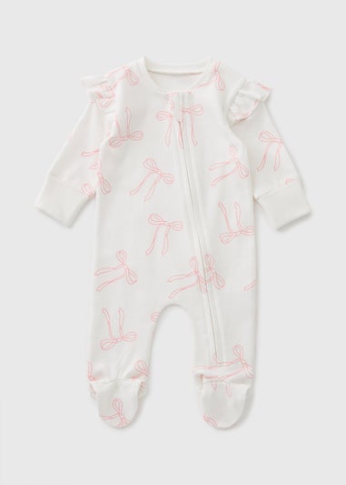 Baby Cream Bow Zipped Sleepsuit (Newborn-18mths)