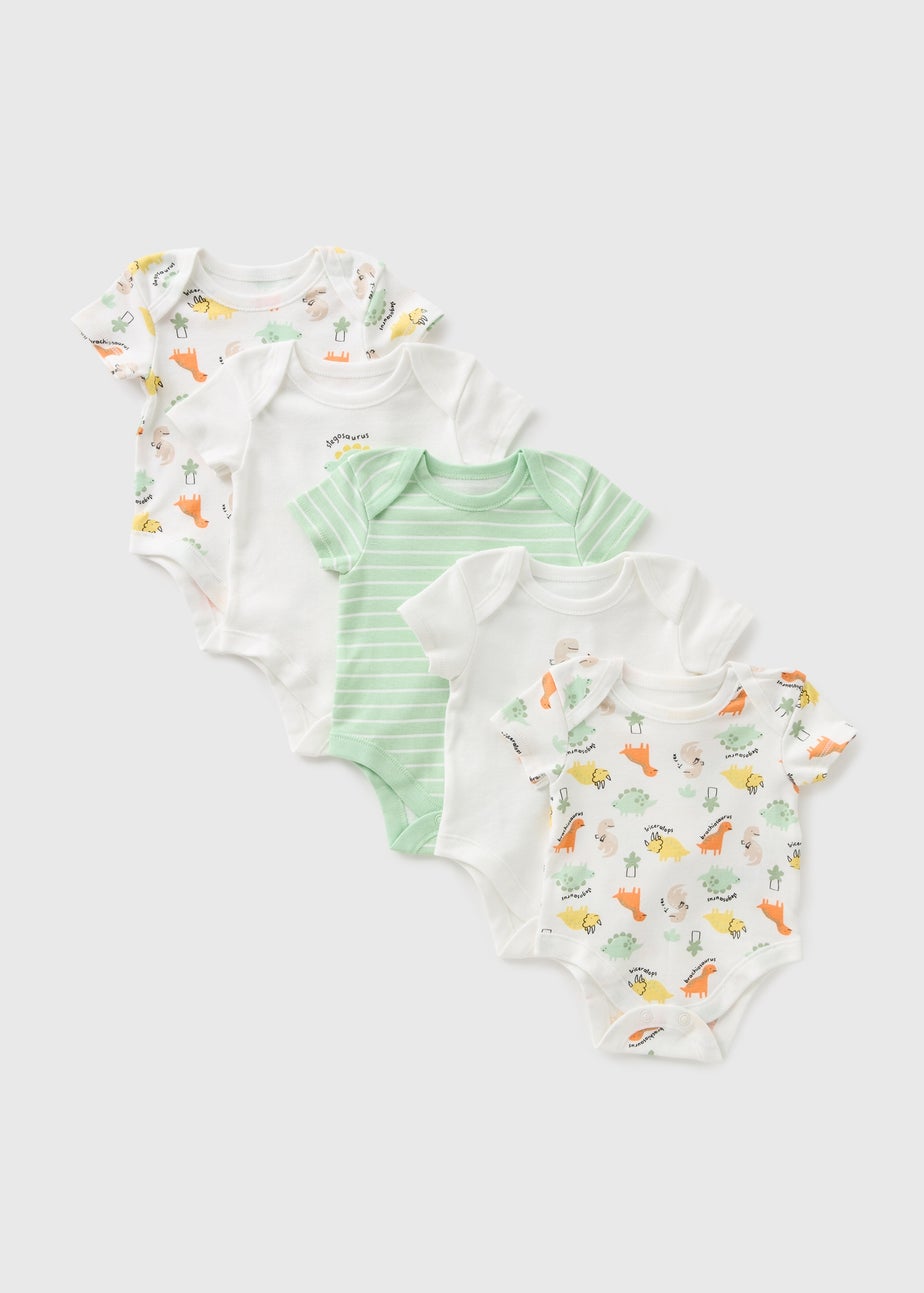 5 Pack Baby Green Dino Bodysuits (Newborn-23mths)