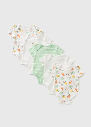 5 Pack Baby Green Dino Bodysuits (Newborn-23mths)