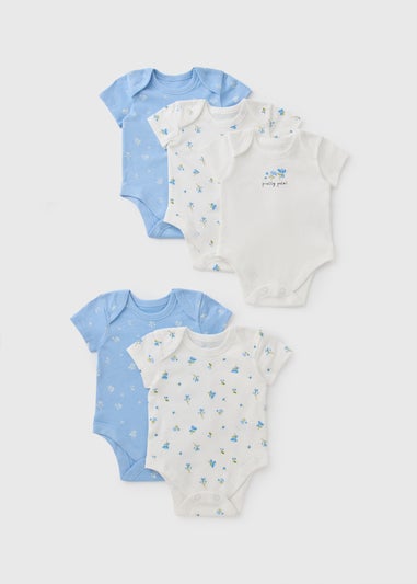 5 Pack Baby Blue Floral Bodysuits (Newborn-23mths)