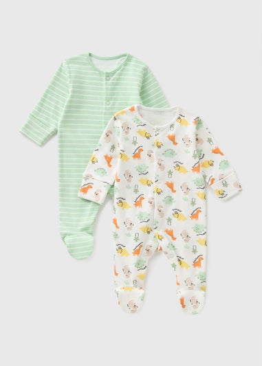 2 Pack Green Dino Sleepsuits (Newborn-23mths)