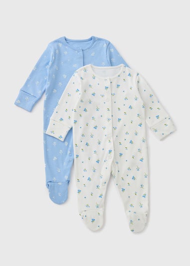 2 Pack Baby Blue Floral Sleepsuit (Newborn-23mths)
