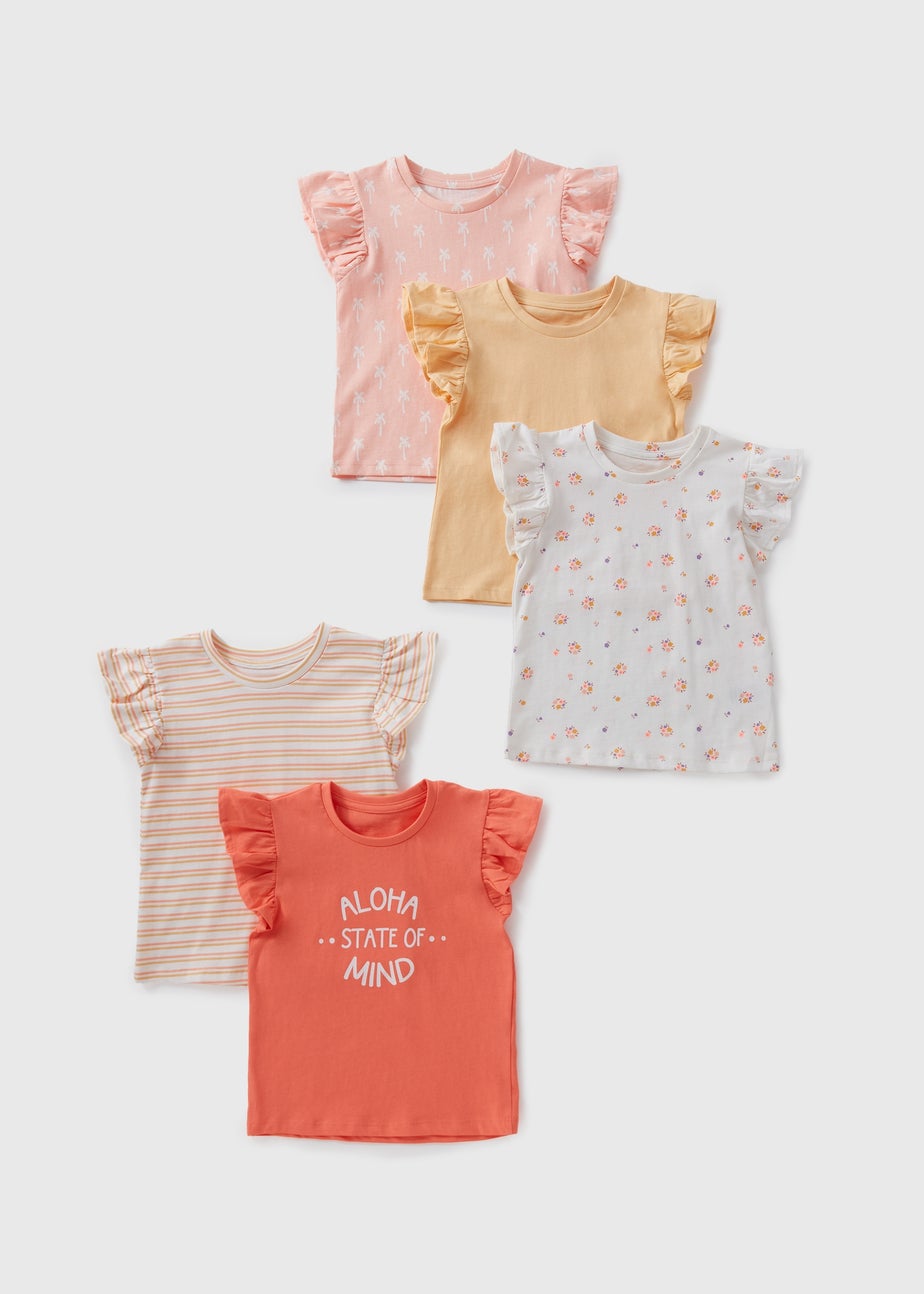 5 Pack Girls Orange Holiday Frill Vests (1-7yrs)