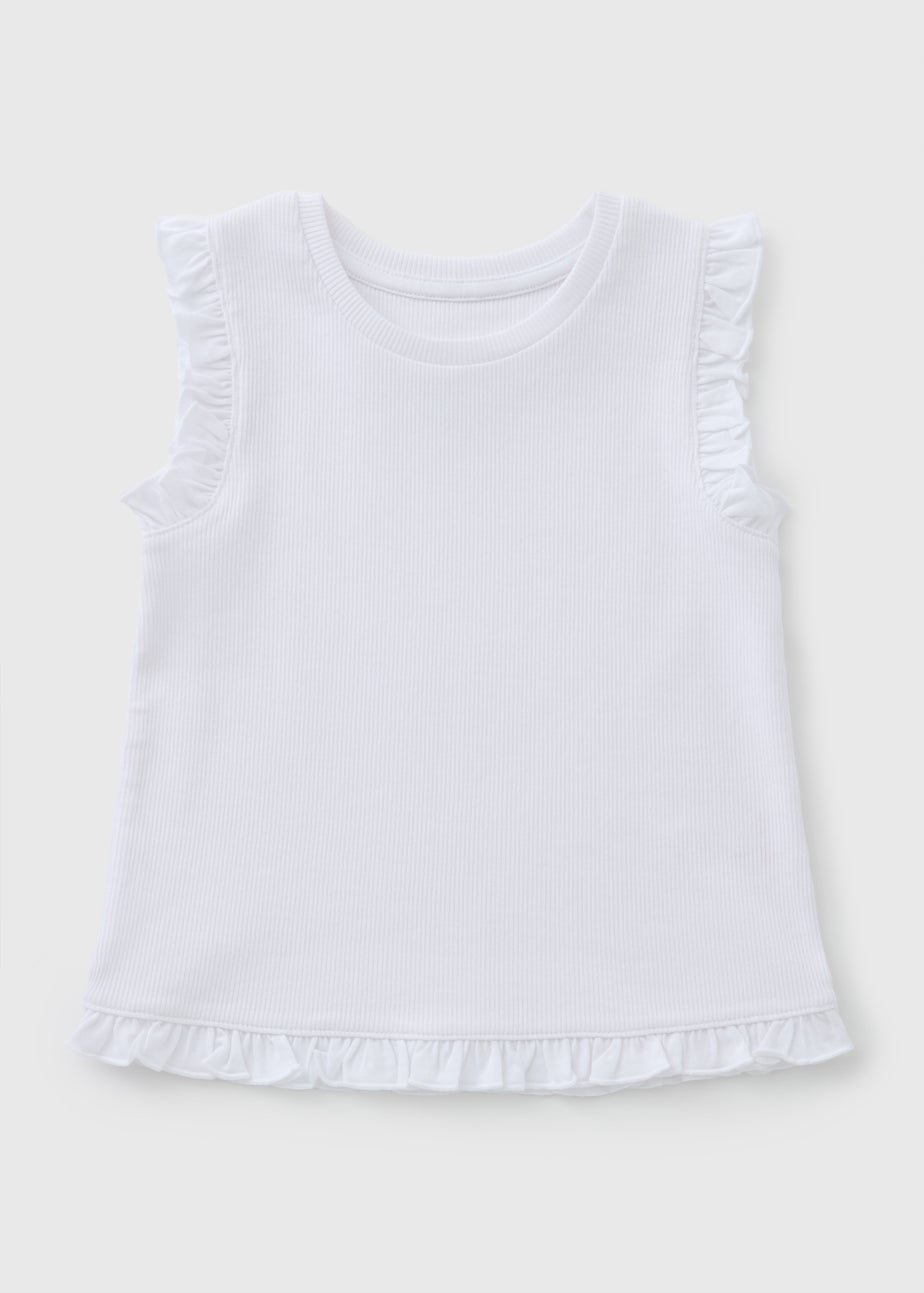 Girls White Ribbed Frill Vest (1-7yrs)