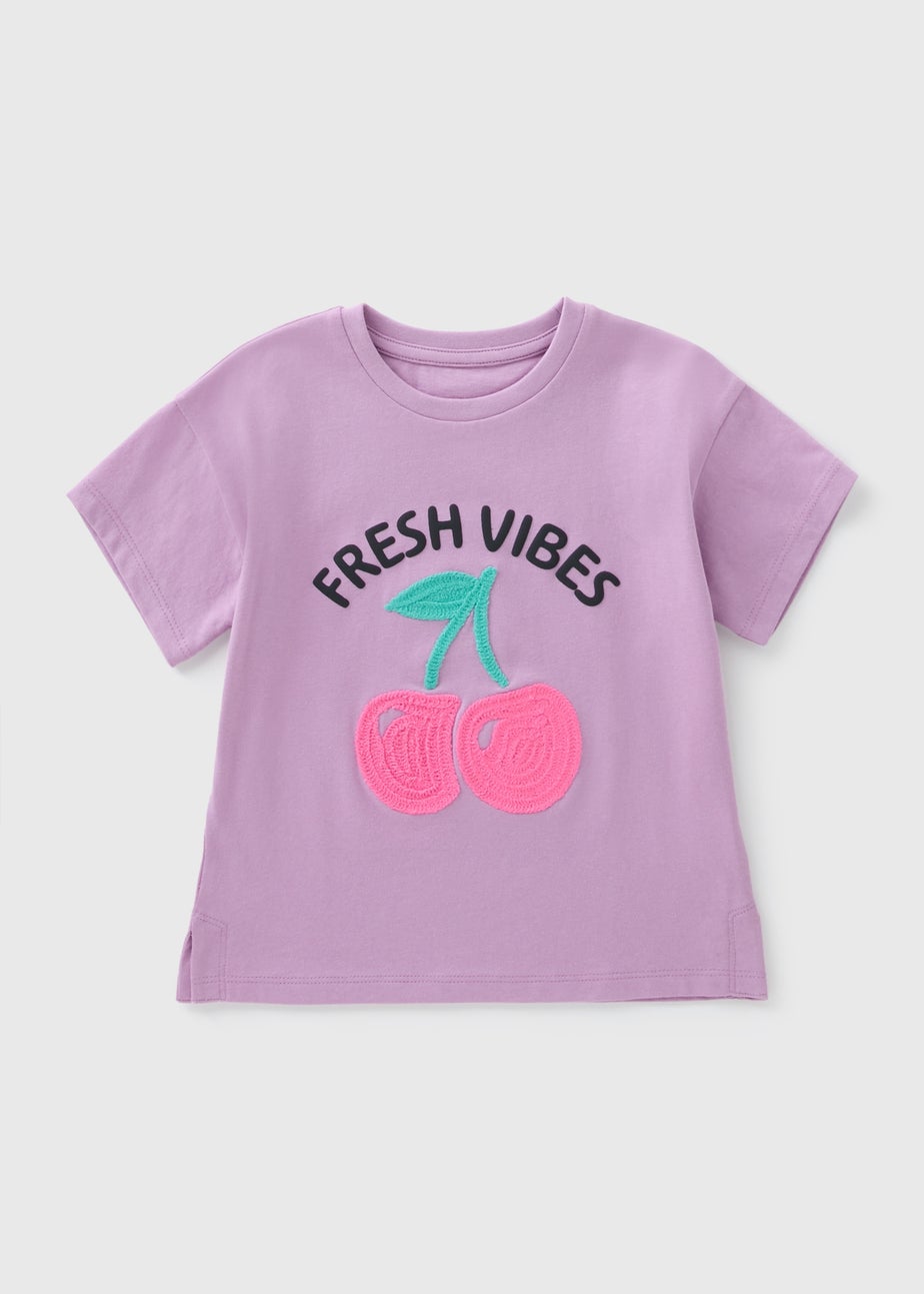 Girls Lilac Cherry Crochet T-Shirt (1-7yrs)