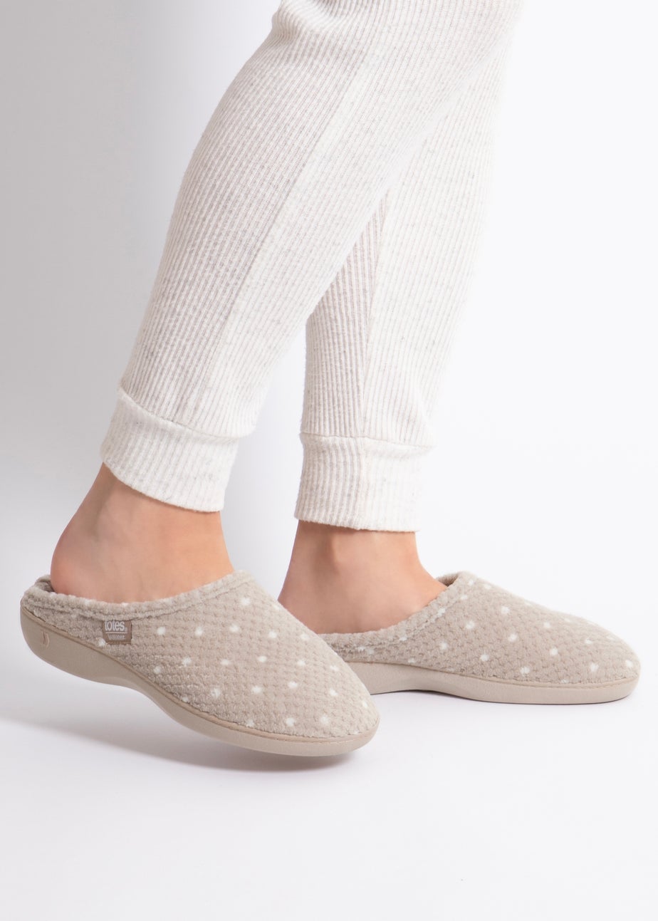 Totes Isotoner Natural Ladies Popcorn Terry Mule Slippers